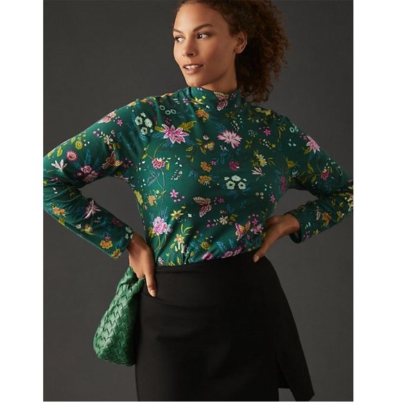 Anthropologie Tops - BOGO! NWT Anthropologie Maeve Printed Floral Insect Turtleneck Top Size XL